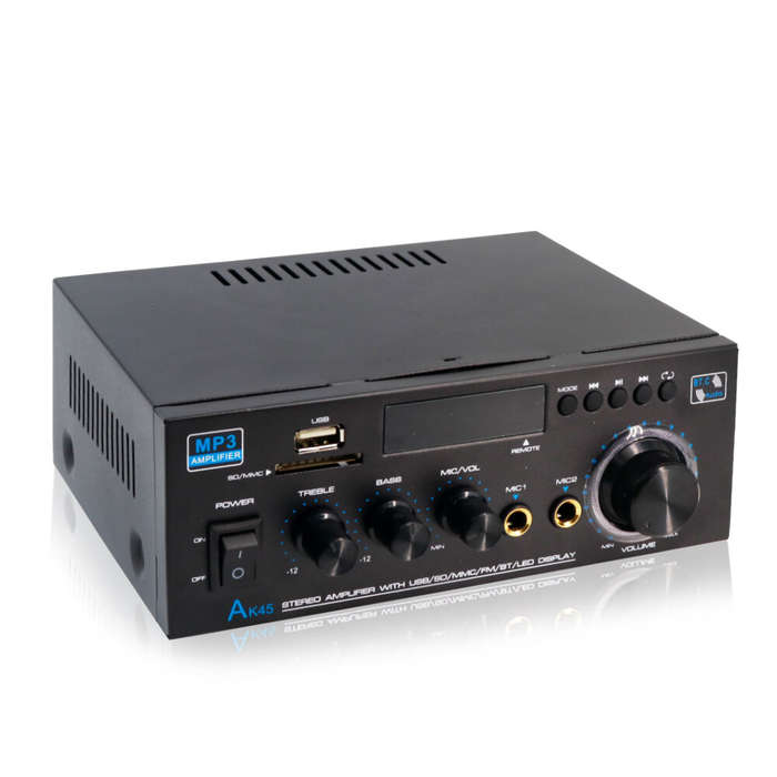 EU Plug - AK45 Stereo Audio Amplifier 2.0 Channel Bluetooth FM Radio USB SD Card Input Bass Treble C