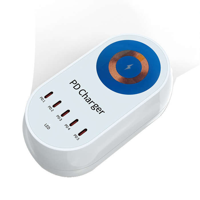 US Plug - [GaN Tech] Bakeey 140W 5-Port USB PD Charger Desktop Charging Station with 15W Wireless Ch