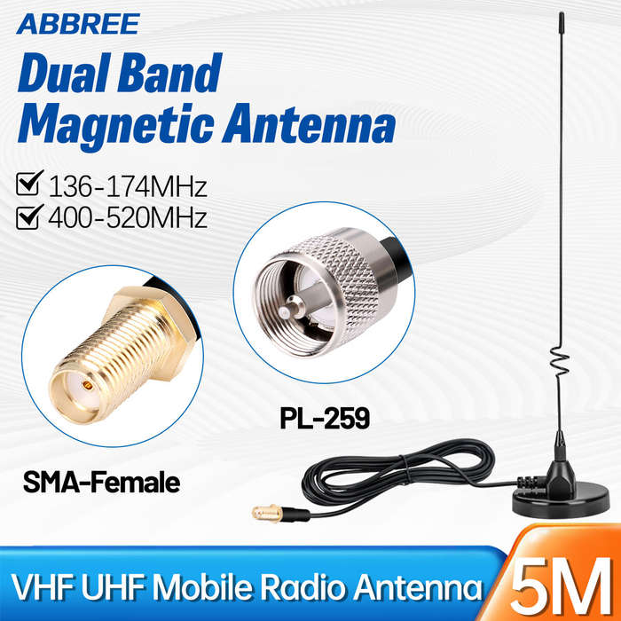 PL-259 - AD-109 Magnetic Mount Mobile Antenna Dual Band VHF UHF 136-174MHz 400-520MHz High Gain 5M C
