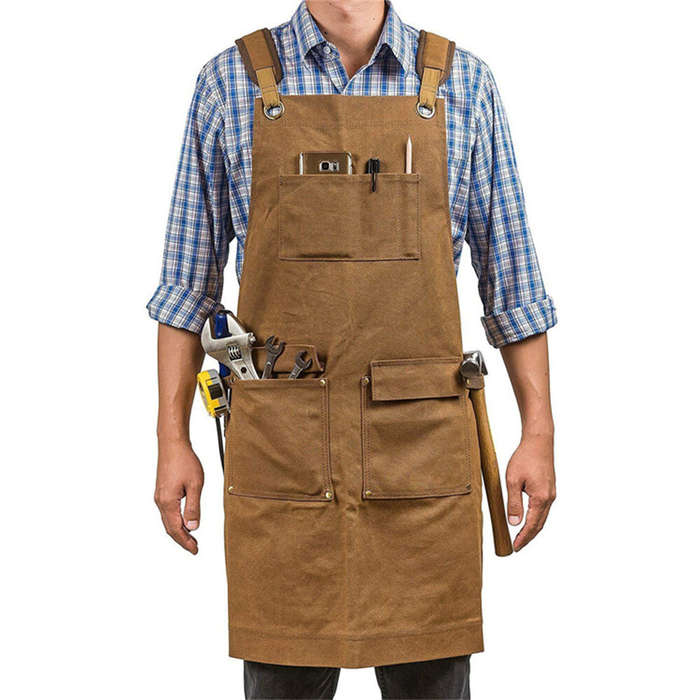 Camel - Extra large Style Apron Thick Canvas Suitable for Woodworkers Electricians Gardeners Black/C