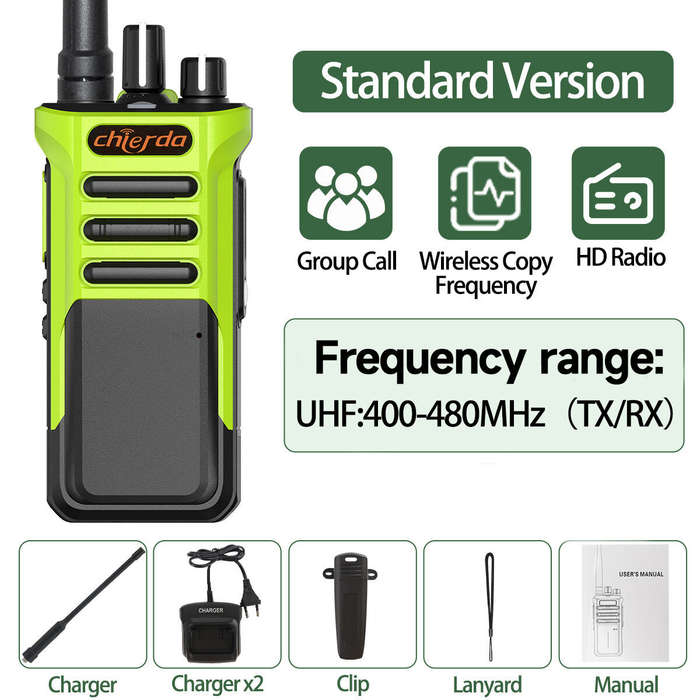 Green - CHIERDA TC-318 Walkie Talkie 10W UHF 400-480MHz Long Range Two Way Radio Hands Free Group Ca