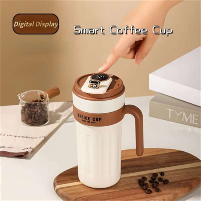 Light Brown - IPRee 650ml Stainless Steel Insulation Cup with Handle Smart Coffee Cup LED Temperatur
