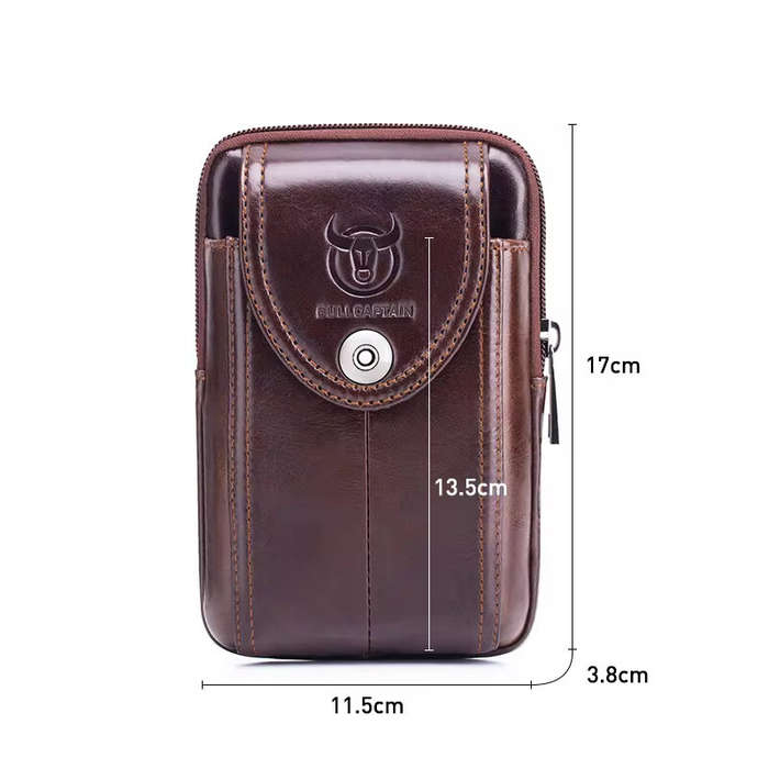 Black - BULLCAPTAIN Genuine Leather Waist Pack Mens Small Fanny Belt Bag Travel Phone Pouch Male Wor