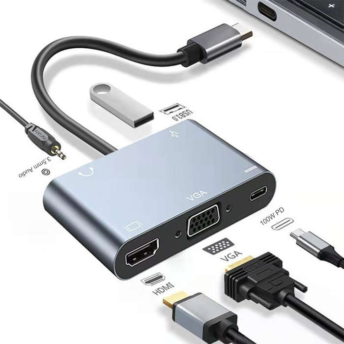 Mechzone 5 in 1 Type-C Docking Station USB-C Hub Adapter with USB3.0 USB-C PD 100W 4K HDMI-Compatibl