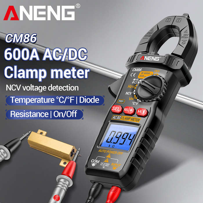 Black - ANENG CM86 Clamp Meter 600A AC DC Current Voltage Resistance Capacitance Temperature Digital