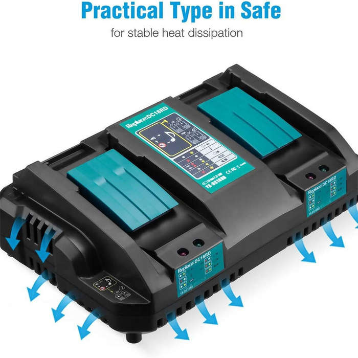 US Plug - 18V 3A Quick Charger for Makita Batteries Compatible with BL1415 BL1830 BL1850 100-260V US