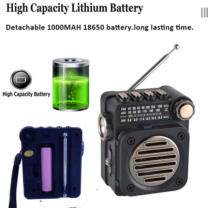 Black - M8 Mini Portable Radio FM AM SW Stereo Pocket Radios Receiver Multifunctional Wireless bluet