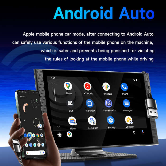 Black - 7 Inch Touch Display Portable Wireless CarPlay Android Auto MP5 Screen Model Bluetooth 5.0 1