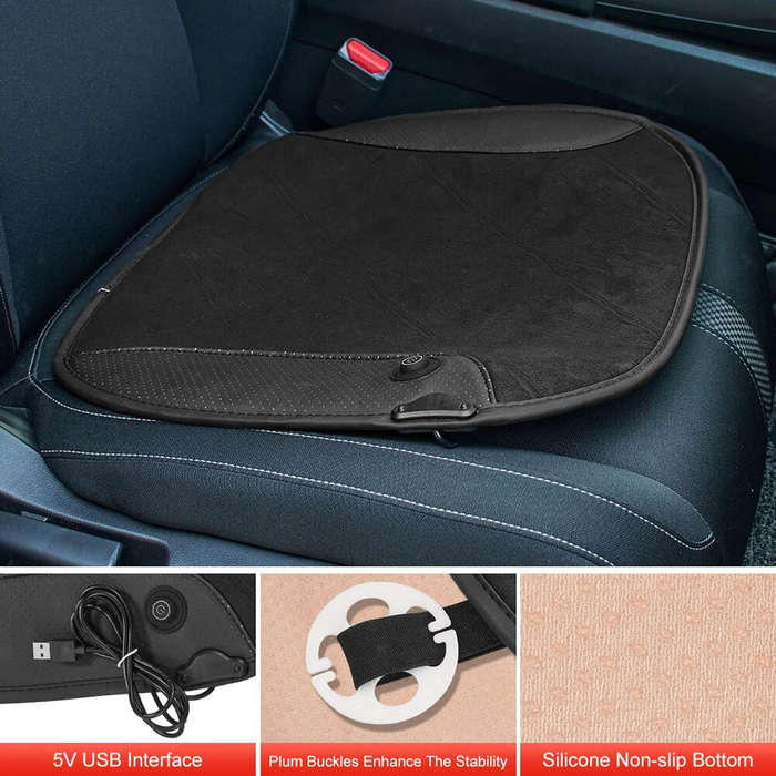 Black - 5V USB Heated Seat Cover Car Office Chair Electric Heating Car Seat Cushion Universal Winter