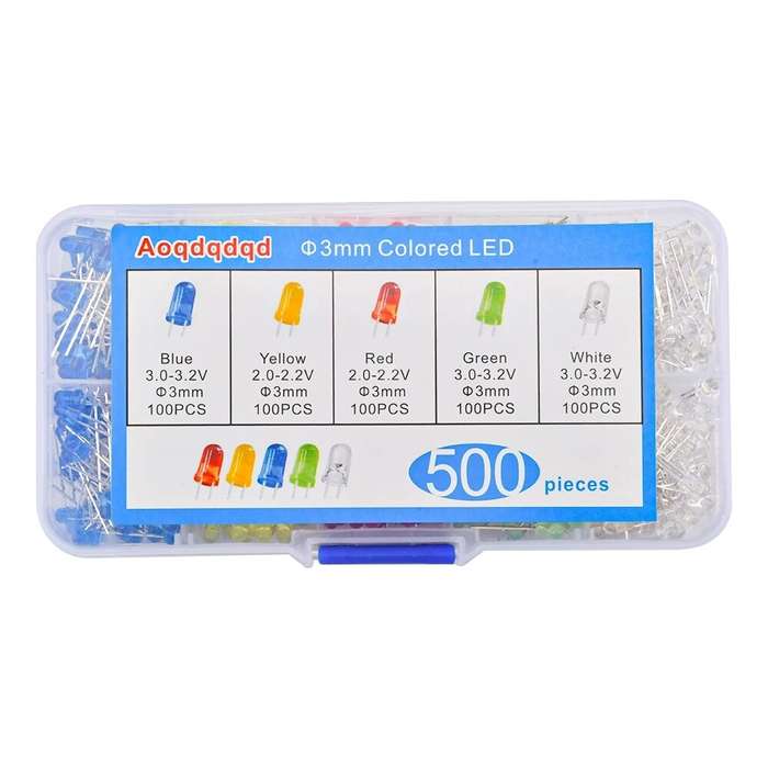 Multicolor - 500PCS 3MM LED Diodes Set Multi-Color Red Green Blue Yellow White Clear Lens Round LED