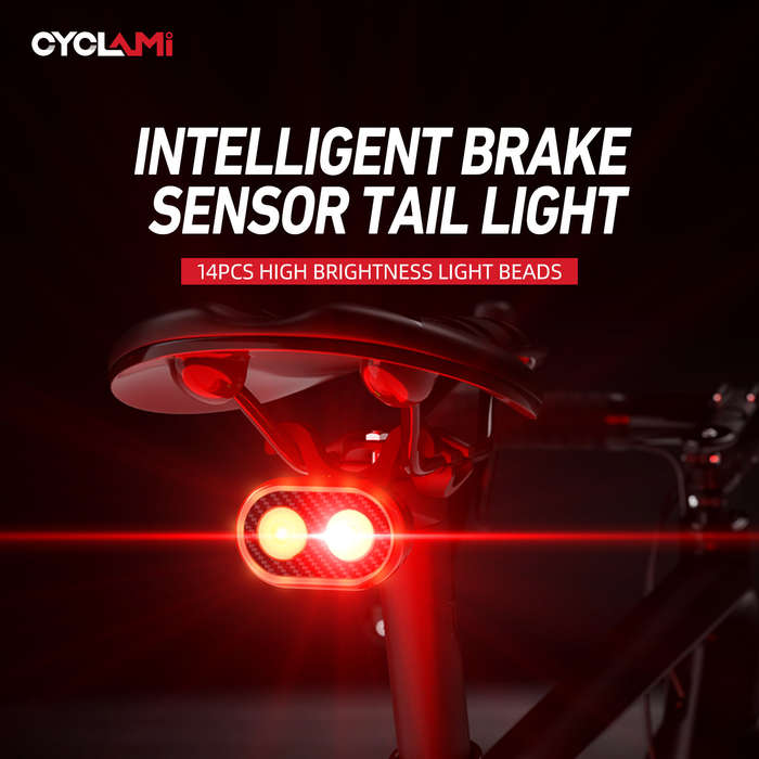 Black - CYCLAMI CY200 Smart Bike Brake Sensing Rear Light 600mAh Battery IPX6 Waterproof LED Chargin
