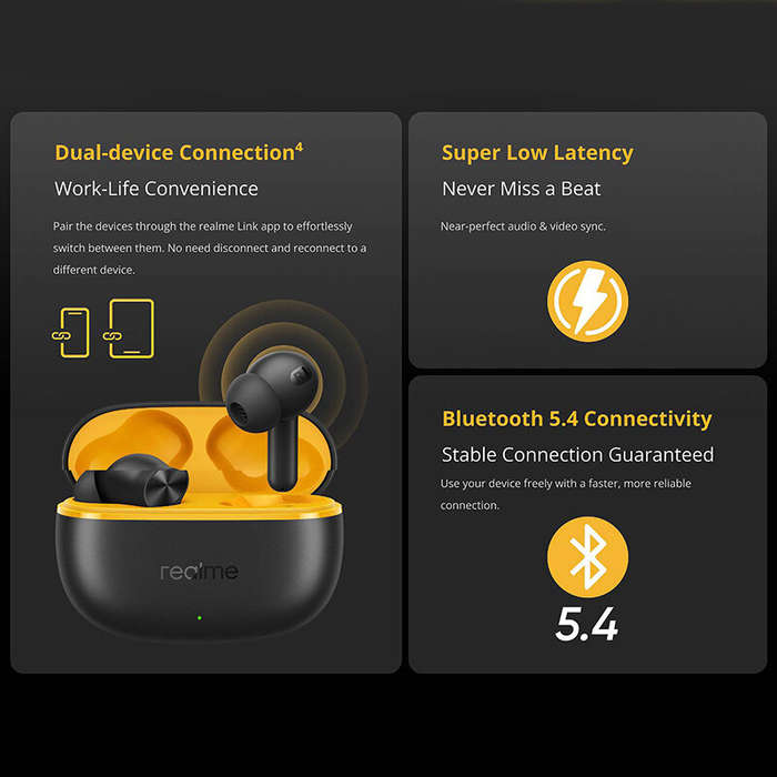 Grey - Realme Buds T200Lite TWS Earbuds Wireless bluetooth 5.4 Earphone 12.4mm Dynamic Bass Driver A