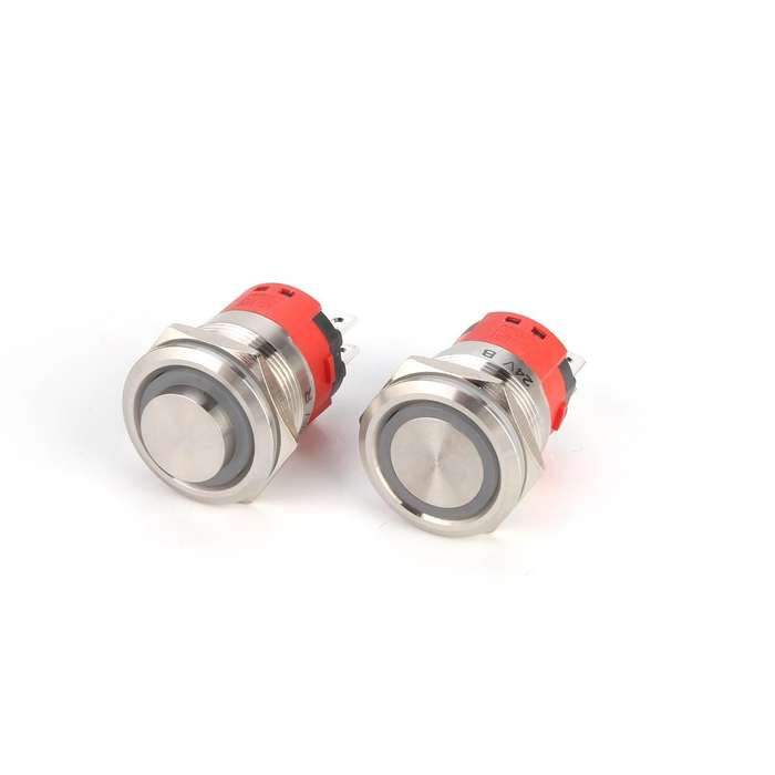 Red - 22MM 18A 250V 6Pin LED Light Button Switch Momentary Reset Metal Push Button Switch