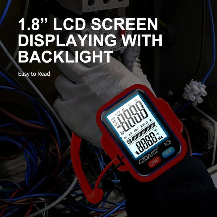 Red - Mini Digital Multimeter Wrist-Worn 6000 Counts Auto-Ranging High Precision 300V AC/DC Recharge