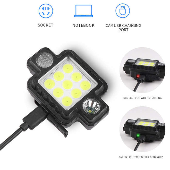 Black - LED+XPE Strong Light Magnetic Headlamp Type-C Rechargeable LED Head Flashlight Outdoors Camp