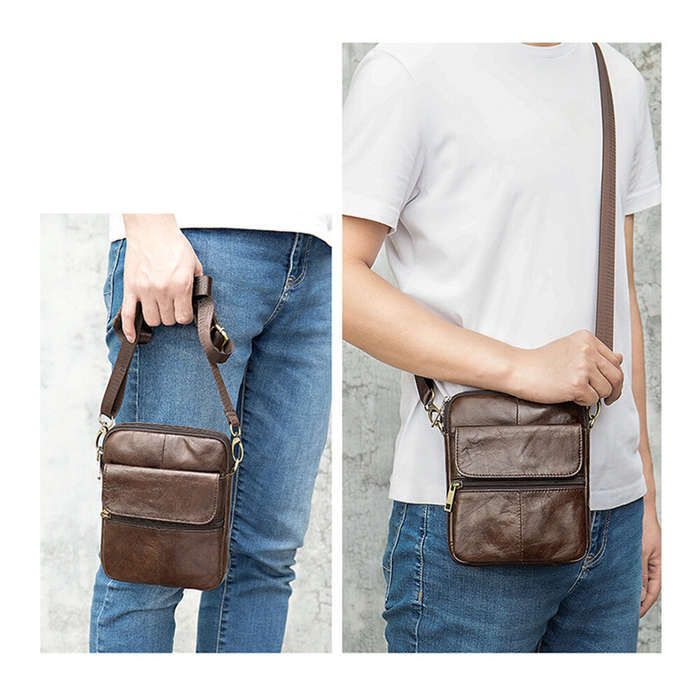 Coffee - Ekphero Zipper Genuine Leather Messenger Bags Business Small Crossbody Bag Casual Travel Fl