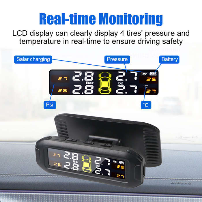 .A - Wireless Solar TPMS Car Tire Pressure Monitoring System Universal Smart Tire Monitor 4 External