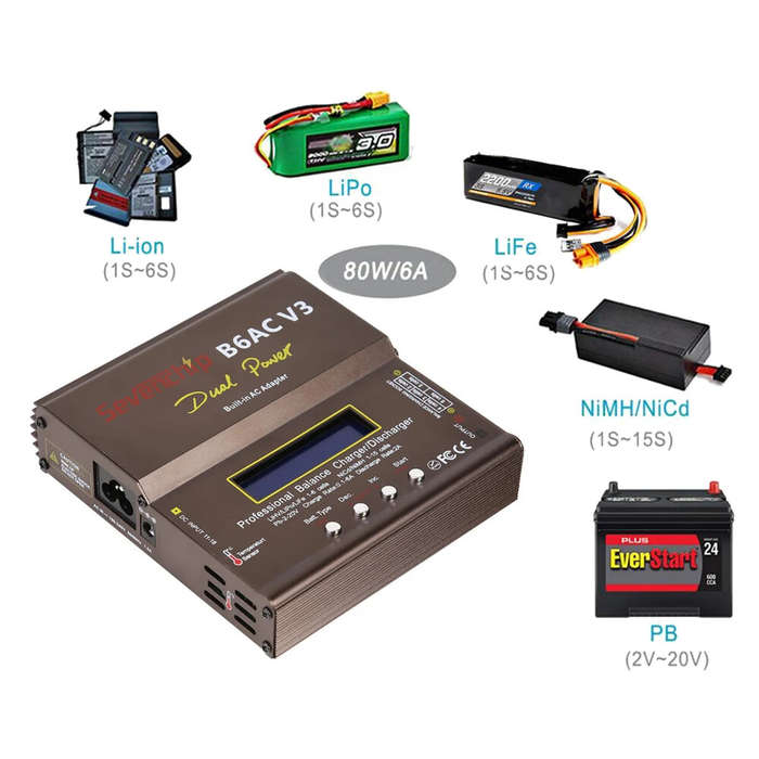 US Plug - Imax B6AC V3 AC 100-240V 6A 80W Dual Power Smart Digital Balance Charger - Fast & Efficien