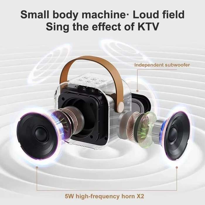 Beige - K12 Mini bluetooth Speaker Karaoke Speaker with Microphone Deep Bass 4-core DSP Noise Cancel