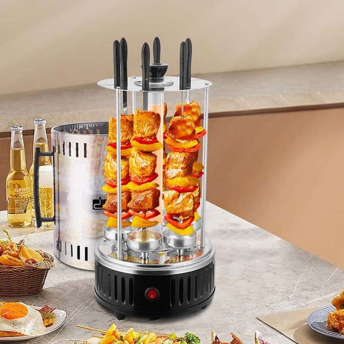DSP Electric Grill 6 Sticks Automatic Revolving Vertical Grill Timing Barbecue Tools Smokeless Mutto