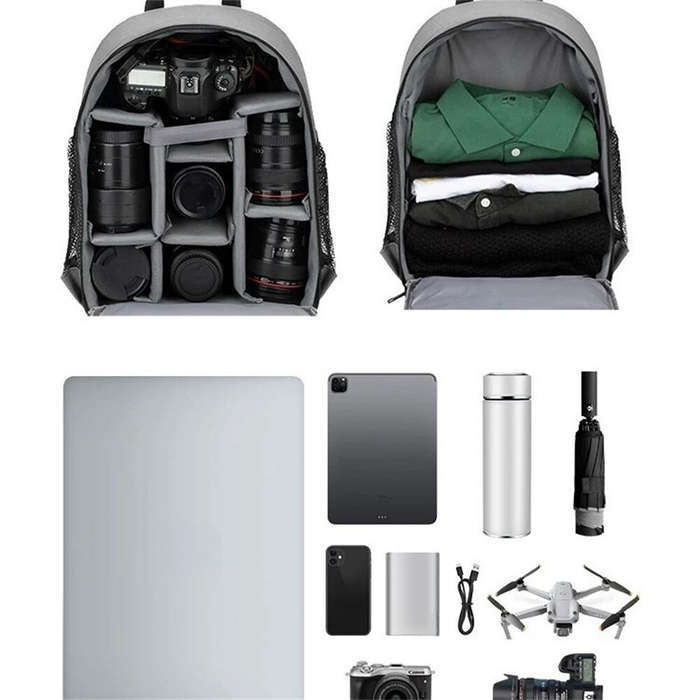 Black - Camera Backpack Bag with Waterproof Cover Multi-Compartment Design for Camera Accessories La