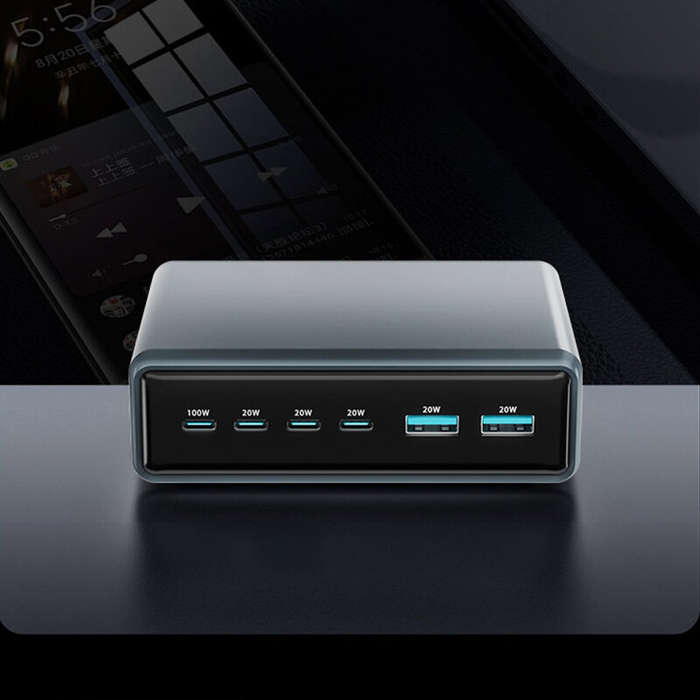 White - [GaN Tech] 200W 6-Port USB Charger 4USB-C+2USB-A Fast Charging Desktop Charging Station EU P