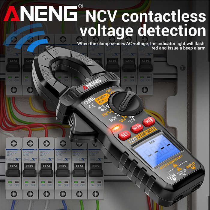Black - ANENG CM86 Clamp Meter 600A AC DC Current Voltage Resistance Capacitance Temperature Digital
