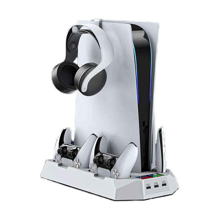 White - for PS5 Slim Host Heat Disspation Stand Cooling Station with Dual PS5 Controller Charging St