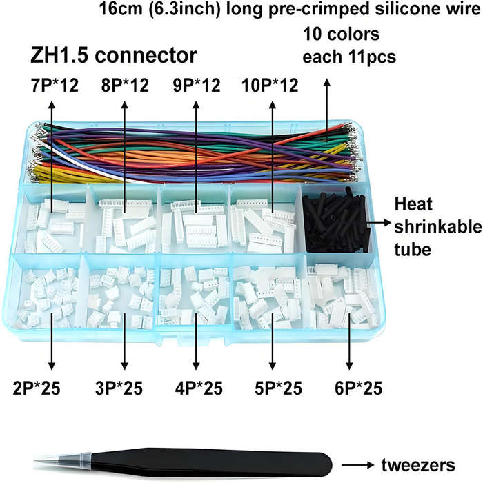 Kit - ZH1.5MM Connector Socket Kit with Crimped Cable Terminal 2345678910P Housing 16cm 28AWG Wire P
