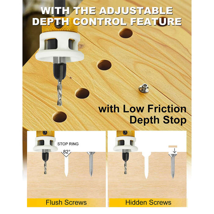5Pcs - Carbide Tipped Countersink Drill Bits Set Low Friction Depth Stop 1/4" Hex Shank Replaceable