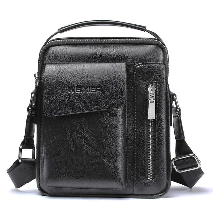 Light Brown - WEIXIER Men's Crossbody Bag PU Leather Hand Bag for Men Messenger Bags Waterproof Back