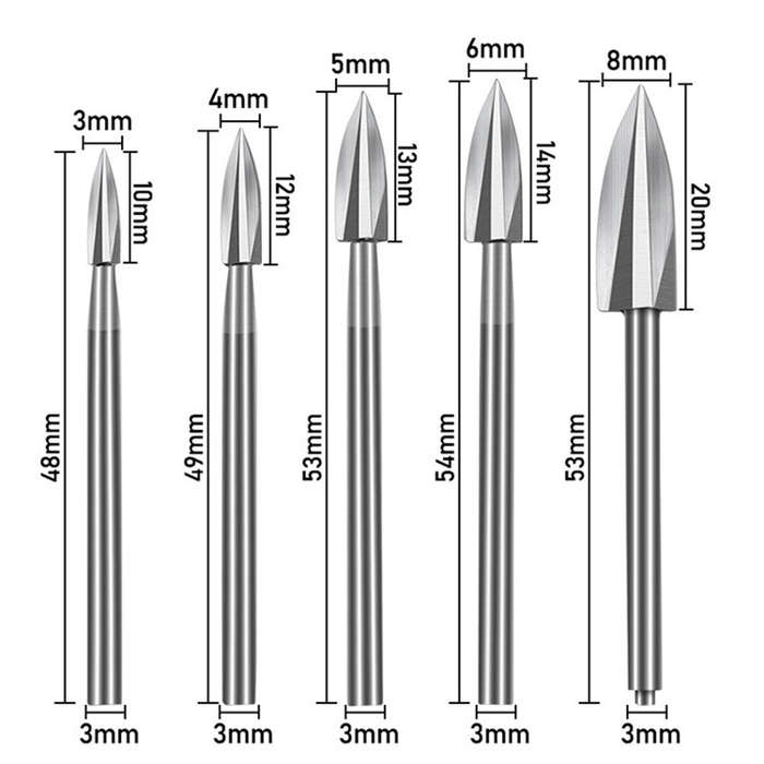 5Pcs Wood Carving Drill Bits HSS Engraving Drill Bit Set Solid Carbide Root Milling Grinder Burr Pre
