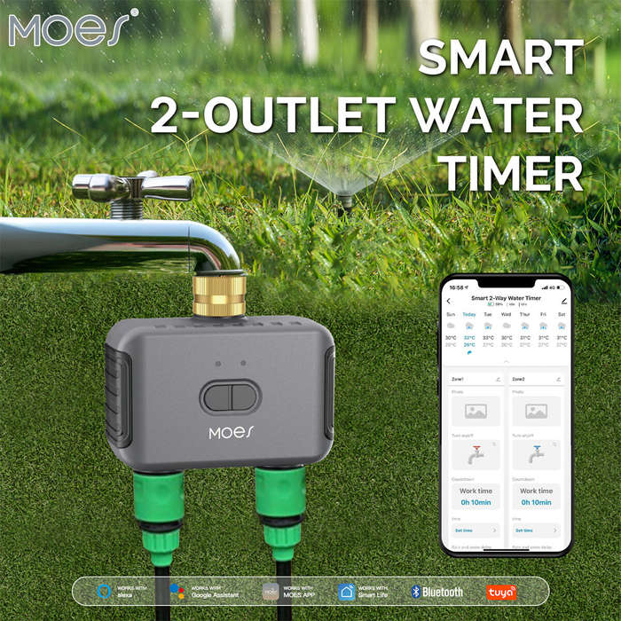 Grey - Tuya bluetooth Smart Garden Sprinkler Water Timer by 2 Way Rain Delay Filter Washer Programma