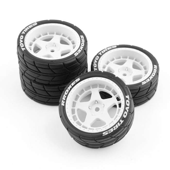White - 4PCS Drift Rally RC Tires Wheels 12mm Hex for Wltoys 124019 HPI KYOSHO TAMIYA TT02 XV01 1/10