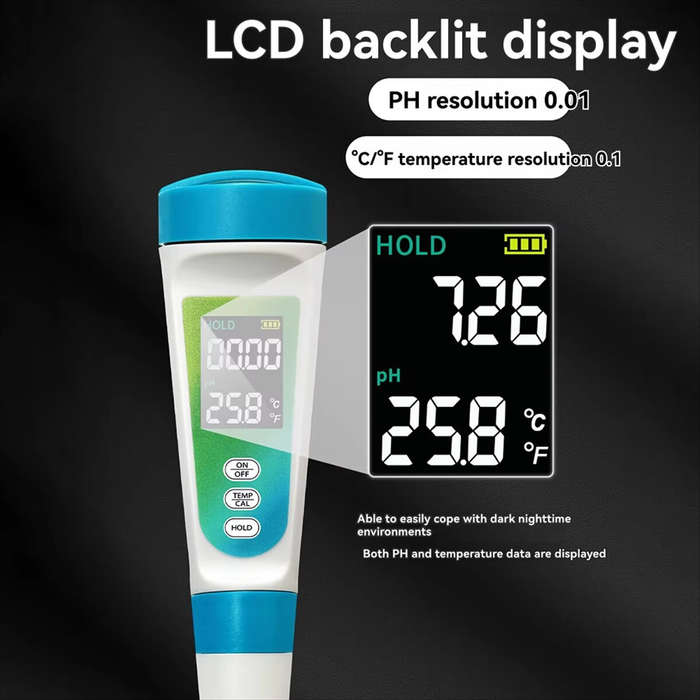 White - A03R PH Food PH Meter Detector PH-012 PH Meter Backlight LCD Digital Water Quality Tester Pe