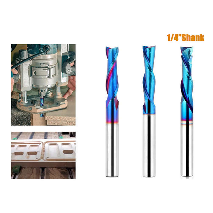 3PCS - 3PCS 1/4 Inch Shank Tungsten Steel Nano Blue Spiral Router Bits Up Cut Down Cut Compression R