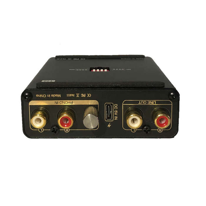 Black - Professional MM MC Phono Stage RIAA Preamp Stereo 3.5mm Headphone Output Metal Compact Desig
