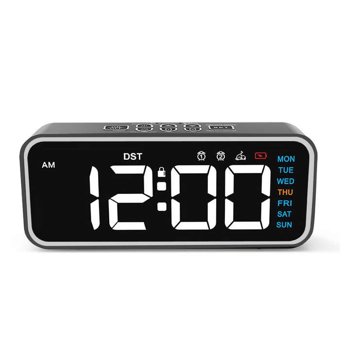 Black - Daylight Saving Time LED Digital Alarm Clock with Voice Control Smart High-Definition Mirror
