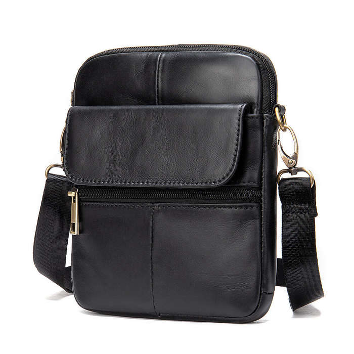 Coffee - Ekphero Zipper Genuine Leather Messenger Bags Business Small Crossbody Bag Casual Travel Fl
