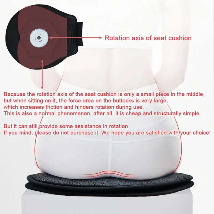 Black - 360 Rotating Car Seat Cushion Seat Protector Non-Slip Hand Washable Round Design Suitable Fo