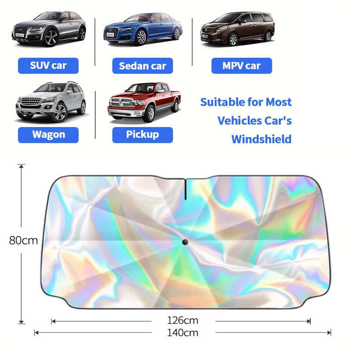 Black - Car Sunshade Laser Umbrella Windsreen Sun Visor Colorful UPF 200 Plus Foldable Front Windshi