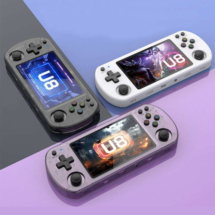 Black - U8 64GB 3000+ Games 4.0-inch IPS Screen Handheld Gaming Console Open Source Linux System Qua