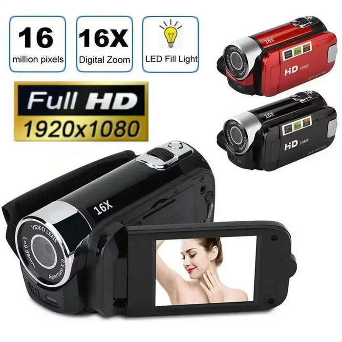 Red - 1080P Full HD Digital Camera 270 Rotation DV Video Recorder 2.7inch Touch Screen Camcorder 16X