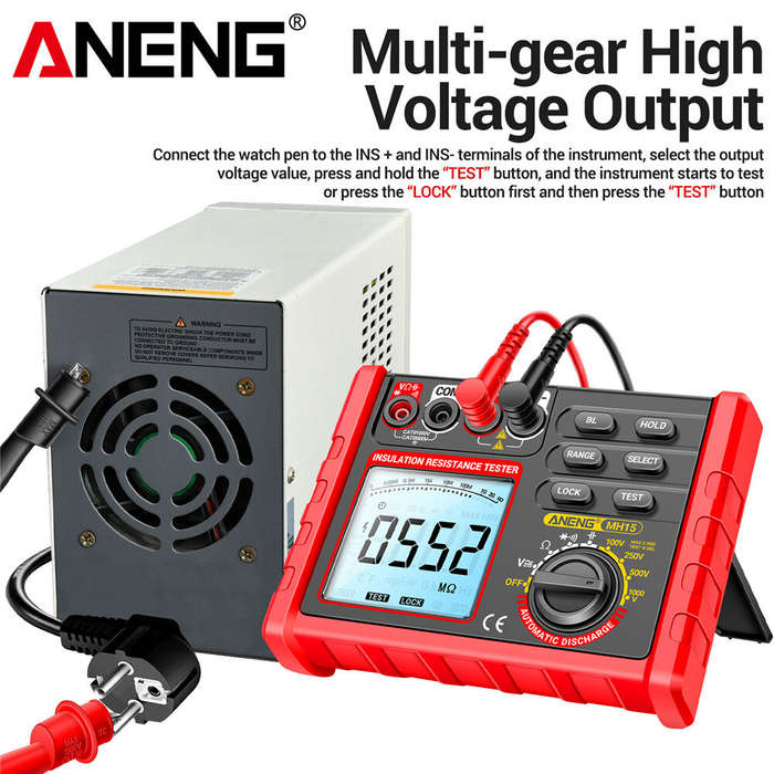 Red - ANENG MH15 Insulation Resistance Tester Digital Megohmmeter AC/DC Voltage 0-750V/1000V Capacit