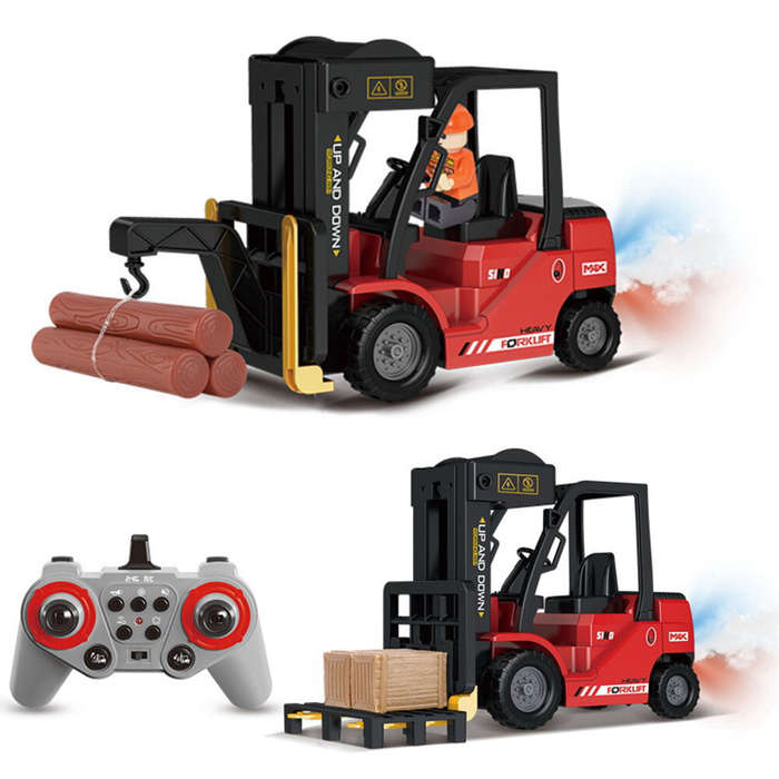 One Battery - 1/24 2.4G 11CH Alloy RC Heavy Forklift Crane Car Lifting Music Spray Scene Simulation