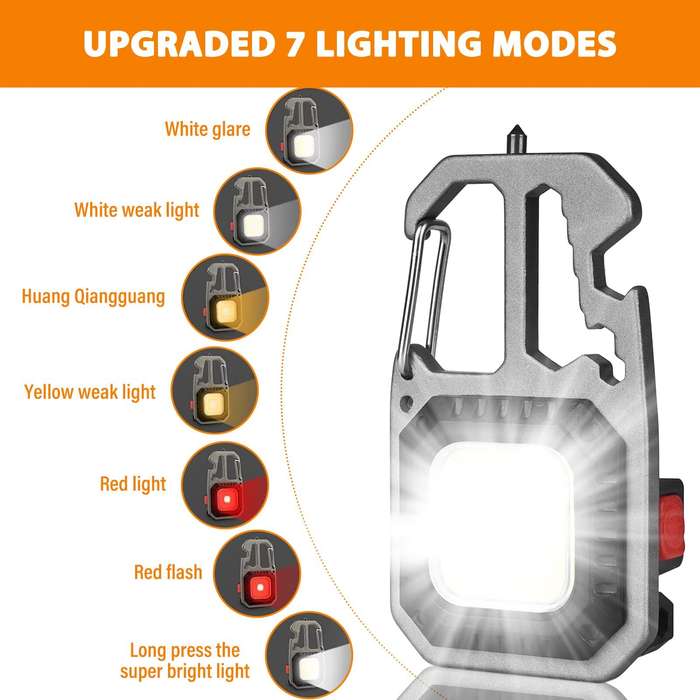 Grey - Mini LED Flashlight Work Light Portable Pocket Flashlight Keychains USB Rechargeable for Outd