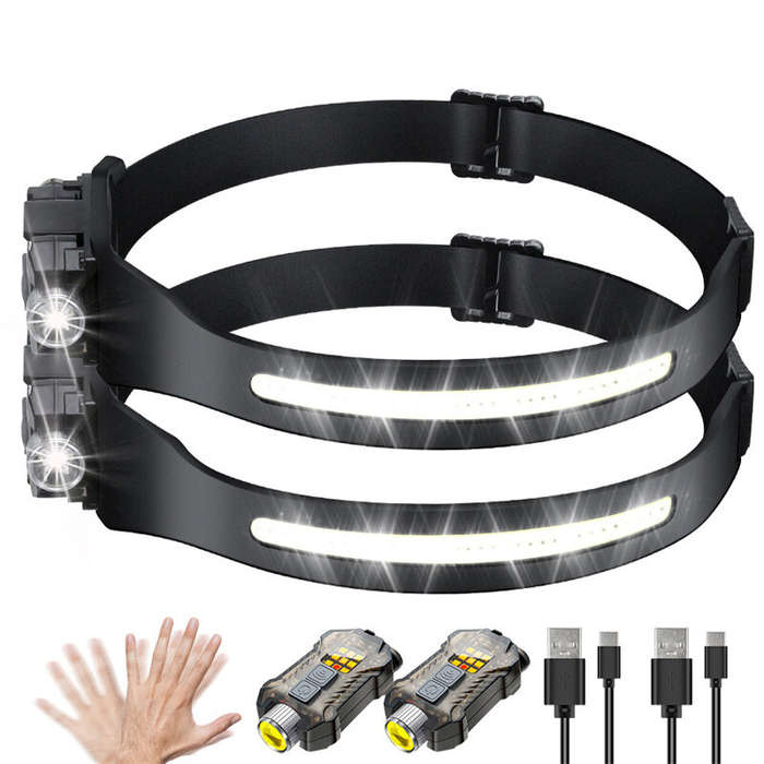 Orange - Bikight LED COB Sensor Headlamp with Tail Magnet UV Light USB C Rechargable Head Flashlight