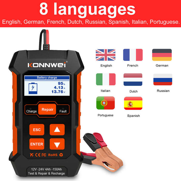 KONNWEI KW520 12V 24V Professional Car Battery Charger Repairer Diagnostic Tool Tester 3 In 1 EU Plu
