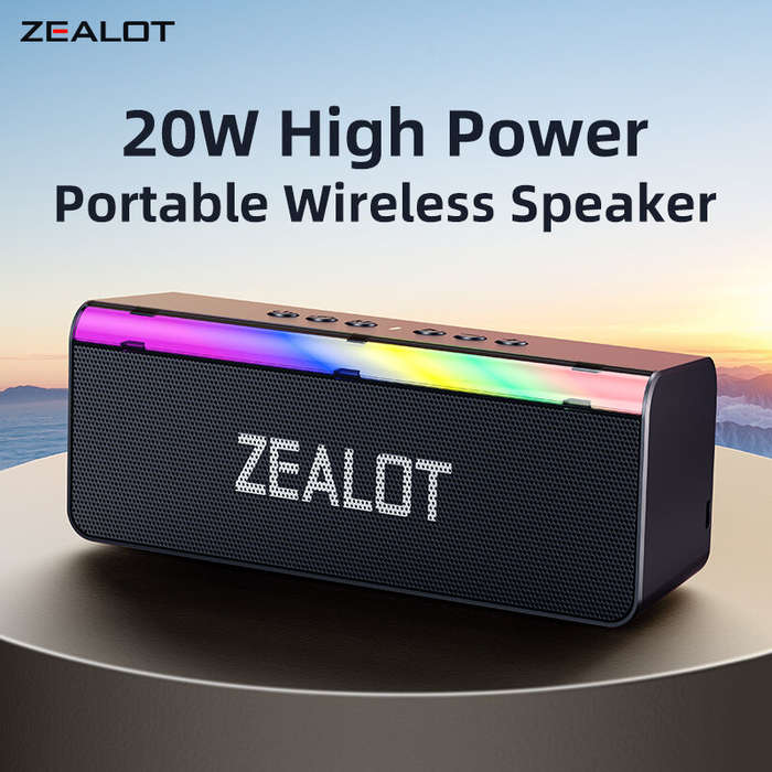 Black - ZEALOT S72 20W bluetooth Speaker Portable Speaker Dual 52mm Drivers 3D Audio RGB Light TWS 3