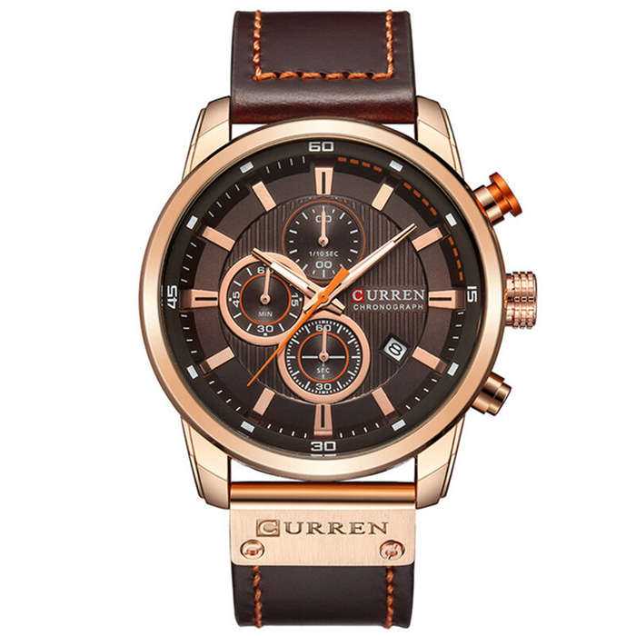 Brown - CURREN Men Leather Strap Sport Watches Six-hand Chronograph Wristwatch Waterproof Watches Mu